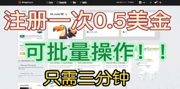 国外项目注册一次0.5美金 只需三分钟无脑操作 可批量放大 小白工作室福利